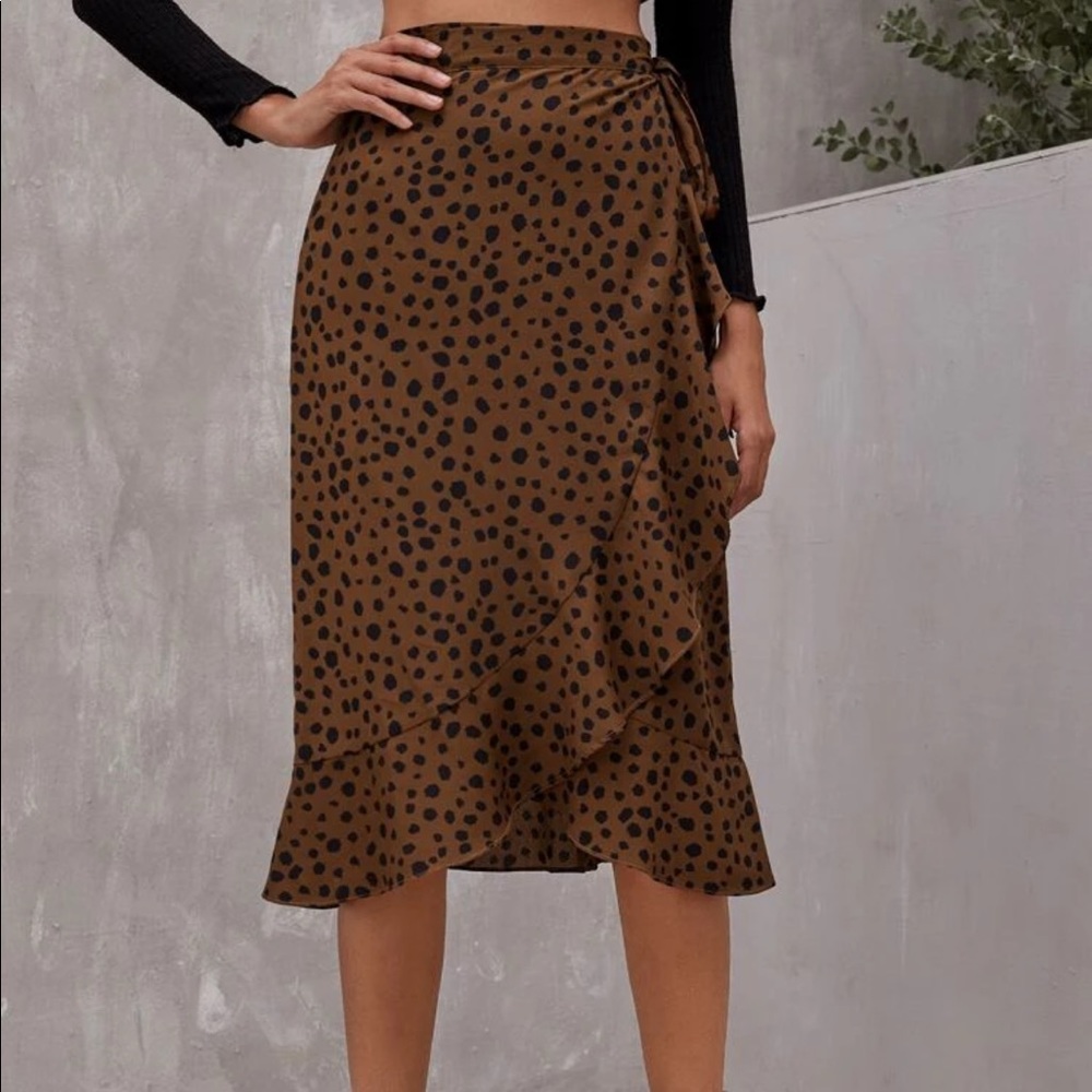 Shein Allover Print Ruffle Hem Wrap Skirt